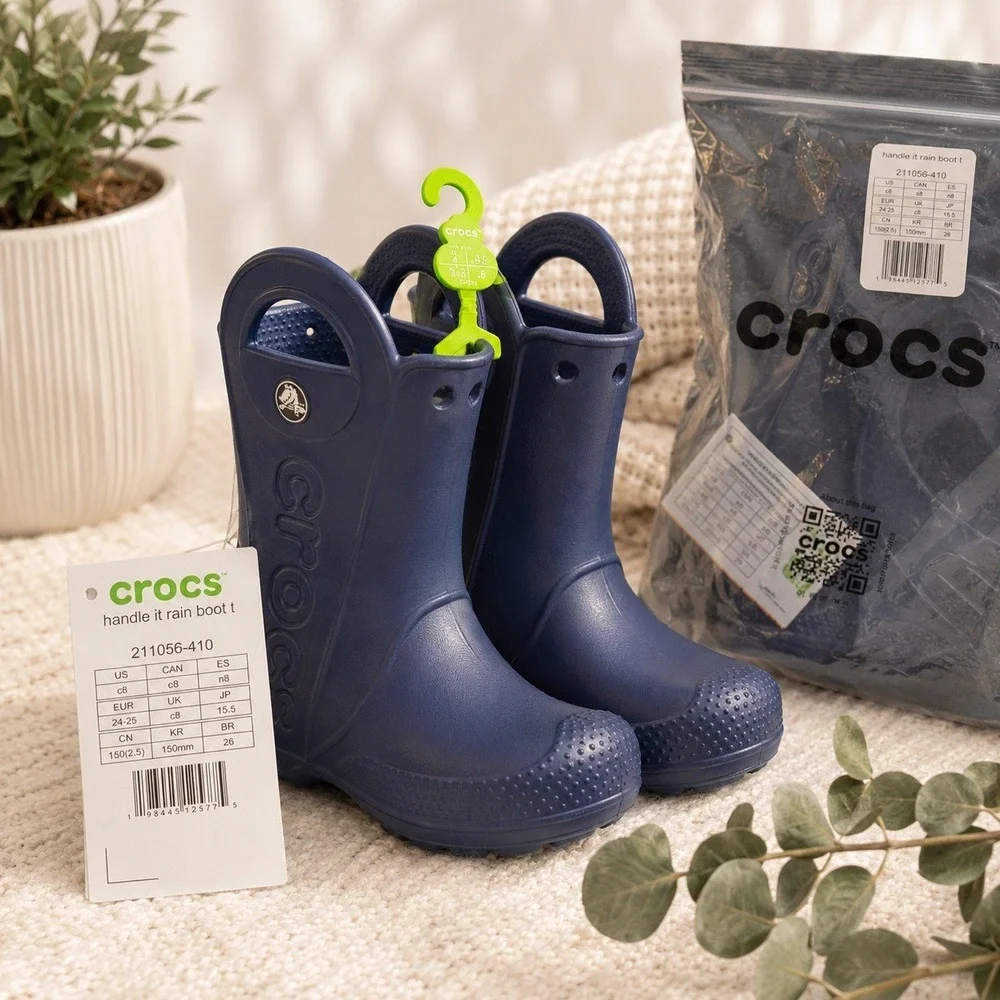 Crocs Handle‎ It Rain Boot Navy Blue Toddler Kids Size C8 211056-410 NEW